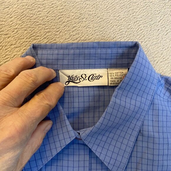 Yves St. Clair Womans Shirt Size 12 Blue Checkered Button-Up Long Sleeve Classic - Picture 7 of 7